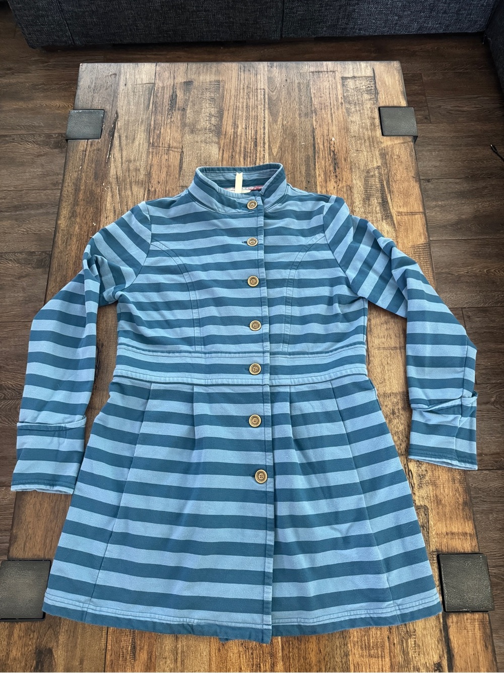 Matilda Jane Jacket Womens M Blue Striped Button Front Long Cardigan Coat - Picture 7 of 13
